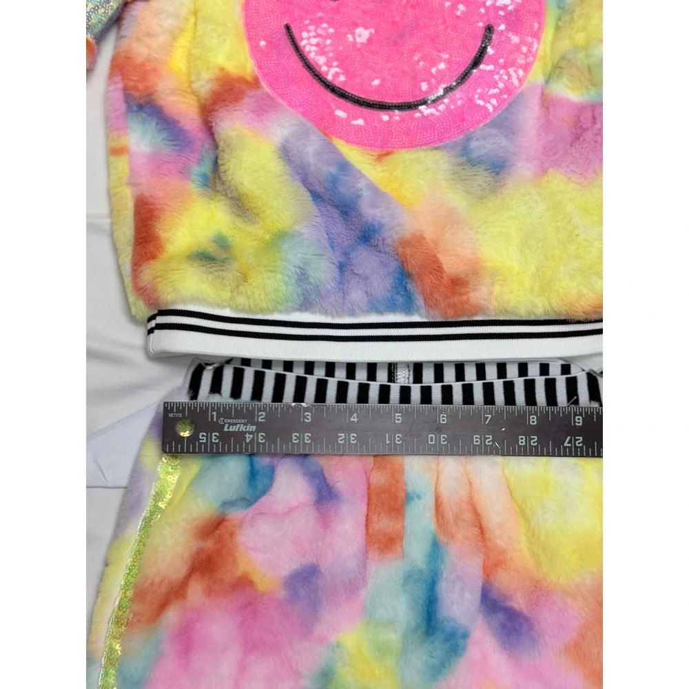 Baby Sara Kids Faux Fur Tie Dye Sequin Smiley Face Top and Pants Set Size 5